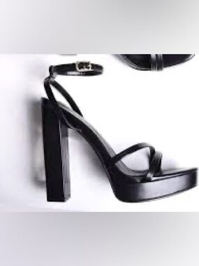 Black leather straps heels  ankle wrap platform heels sandals